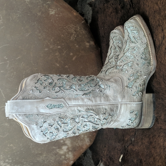 CORRAL A3435 Green Glitter Inlay & Crystals Square Toe Wedding cowgirl boots 7.5 - Picture 6 of 16